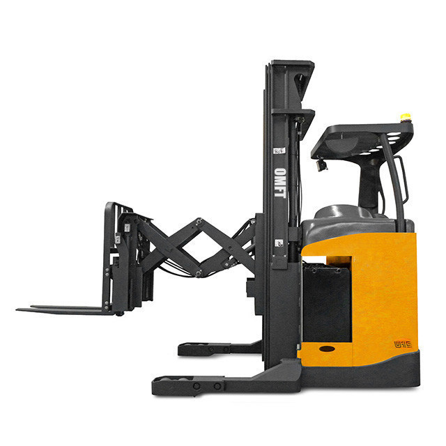 2000kg Electric Forklift Double Scissors Reach Truck for Stacking at 3250mm Width
